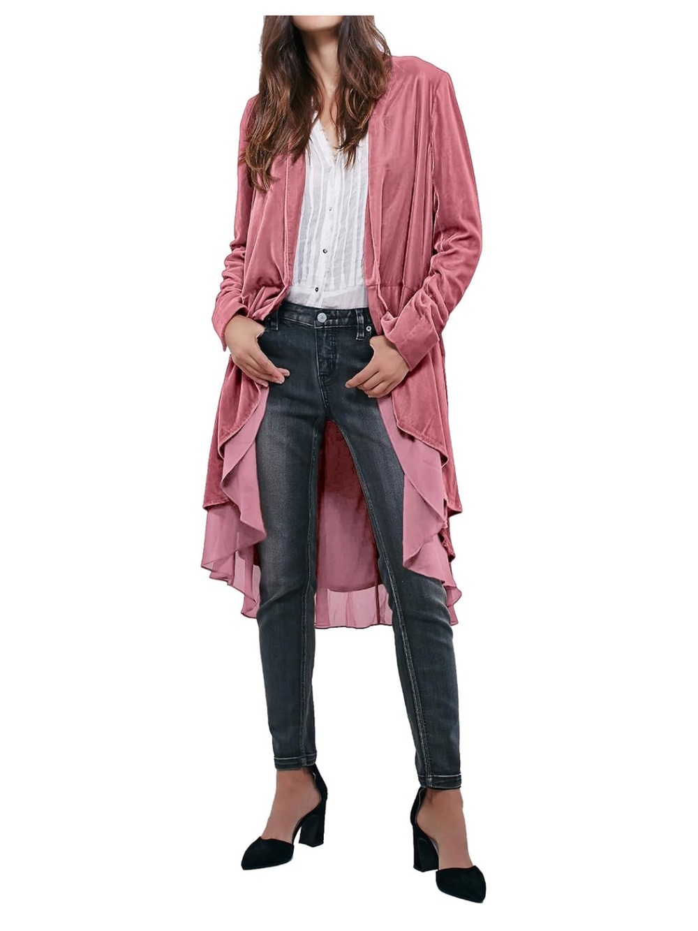 Long Velvet Blazer Coat Women Casual Cardigan Jacket